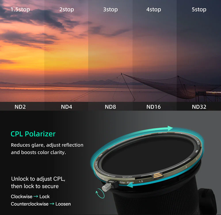 H&Y Filters HD Nova-Series Magnetic Variable ND3-32 + CPL Filter & Cap - 62mm-VND Filters-H&Y Filters