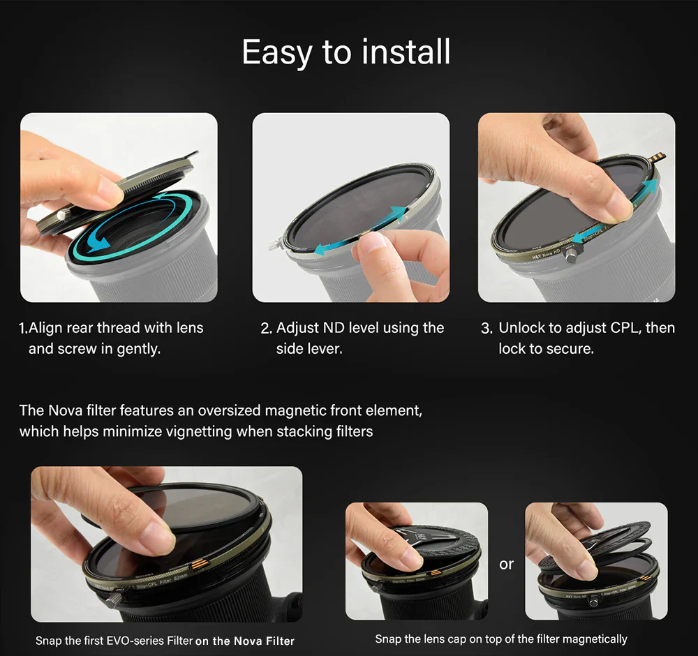 H&Y Filters HD Nova-Series Magnetic Variable ND3-32 + CPL Filter & Cap - 62mm-VND Filters-H&Y Filters
