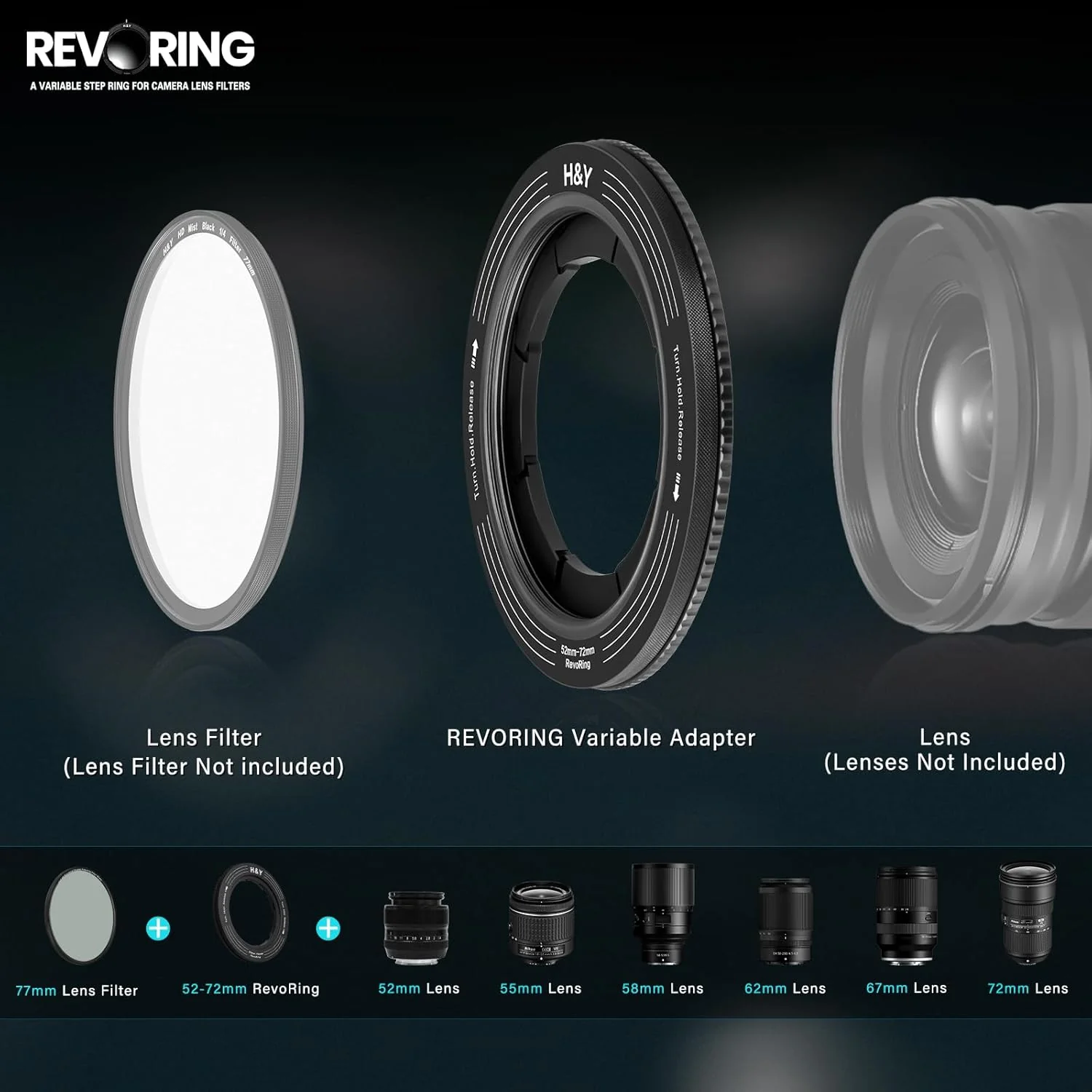 H&Y Filters RevoRing 46-62mm Variable Adapter for 67mm Filters-Variable Lens Adapter Rings-Kudos Cameras
