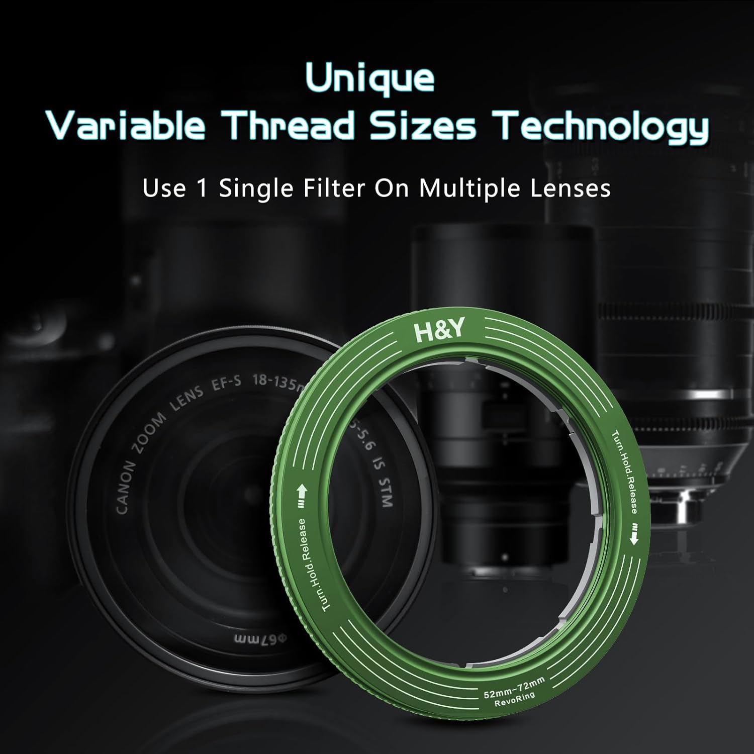 H&Y Filters RevoRing 52-72mm Variable Adapter for 77mm Filters - Green-Variable Lens Adapter Rings-Kudos Cameras