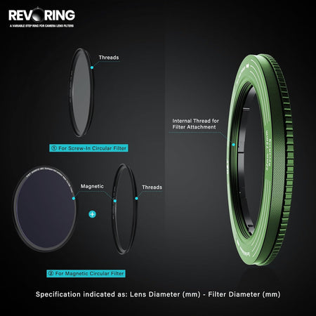 H&Y Filters RevoRing 52-72mm Variable Adapter for 77mm Filters - Green-Variable Lens Adapter Rings-Kudos Cameras