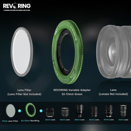 H&Y Filters RevoRing 52-72mm Variable Adapter for 77mm Filters - Green-Variable Lens Adapter Rings-Kudos Cameras