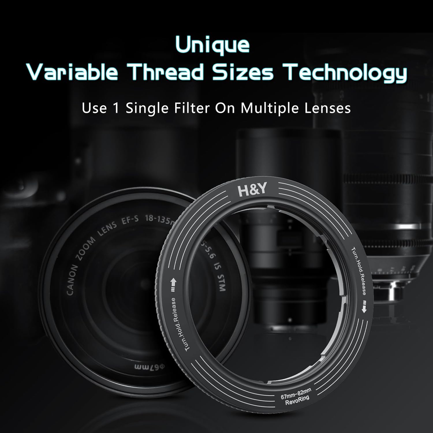 H&Y Filters RevoRing 52-72mm Variable Adapter for 77mm Filters - Titanium Grey-Variable Lens Adapter Rings-H&Y Filters