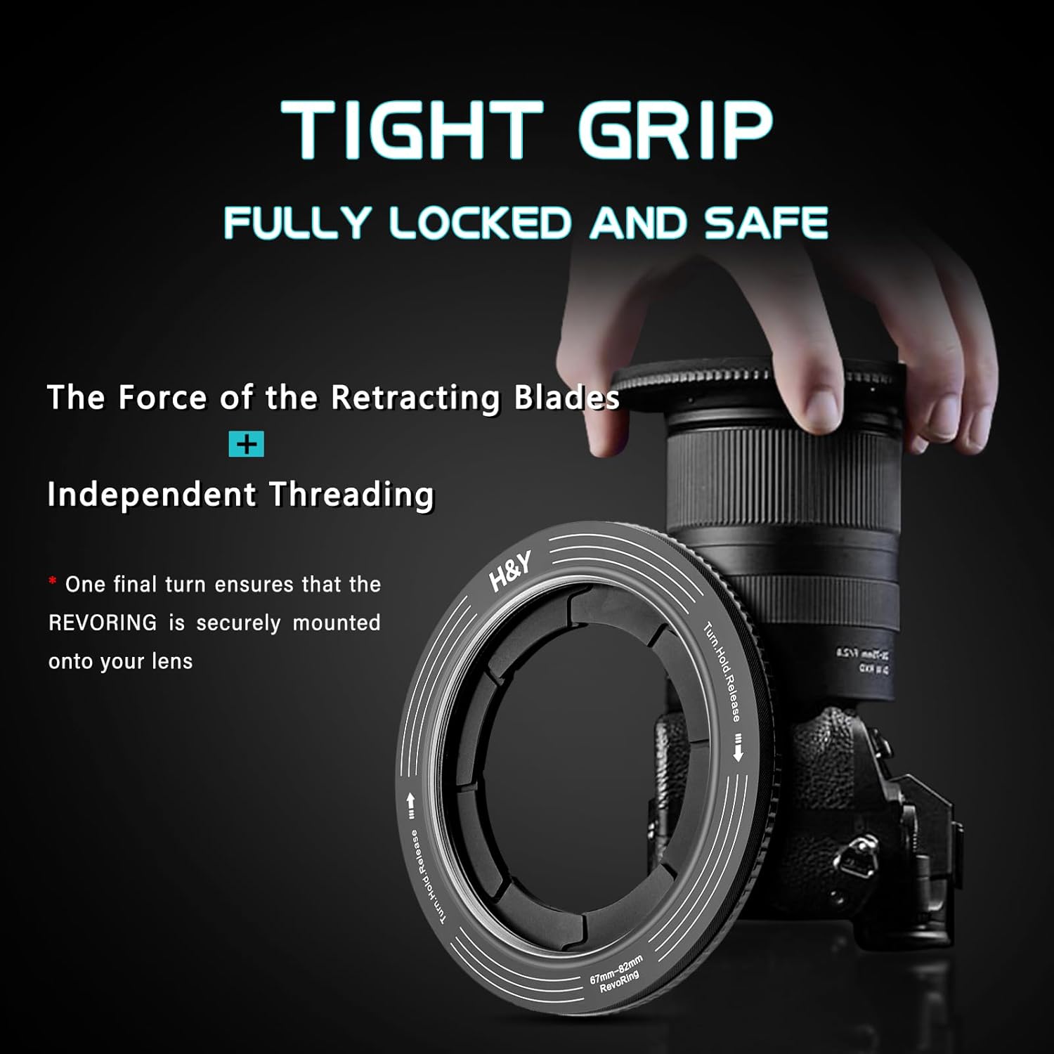 H&Y Filters RevoRing 52-72mm Variable Adapter for 77mm Filters - Titanium Grey-Variable Lens Adapter Rings-H&Y Filters