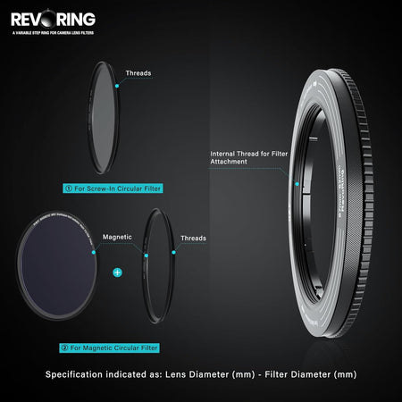 H&Y Filters RevoRing 52-72mm Variable Adapter for 77mm Filters - Titanium Grey-Variable Lens Adapter Rings-H&Y Filters