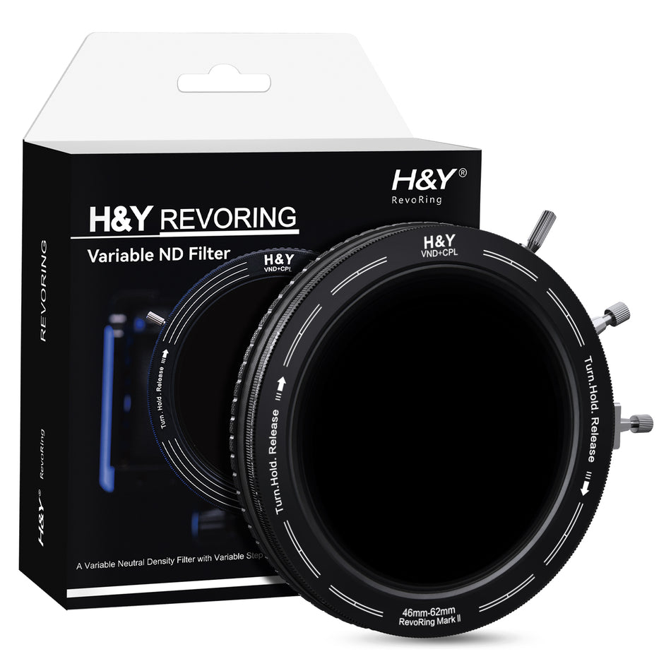 H&Y Filters RevoRing MKII Variable ND3-ND1000 & Circular Polarizer Filter (46-62mm)-Variable Lens Adapter VND+CPL Filter-Kudos Cameras
