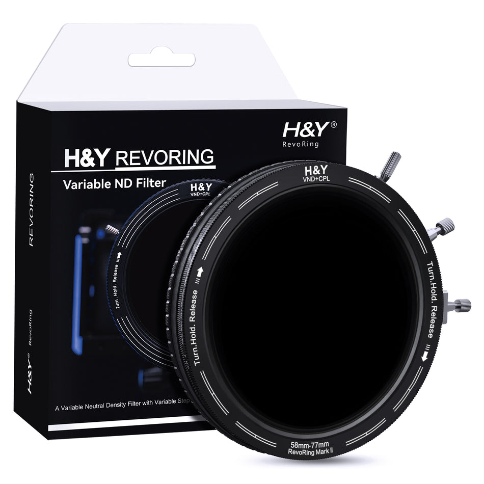 H&Y Filters RevoRing MKII Variable ND3-ND1000 & Circular Polarizer Filter (58-77mm)-Variable Lens Adapter VND+CPL Filter-Kudos Cameras
