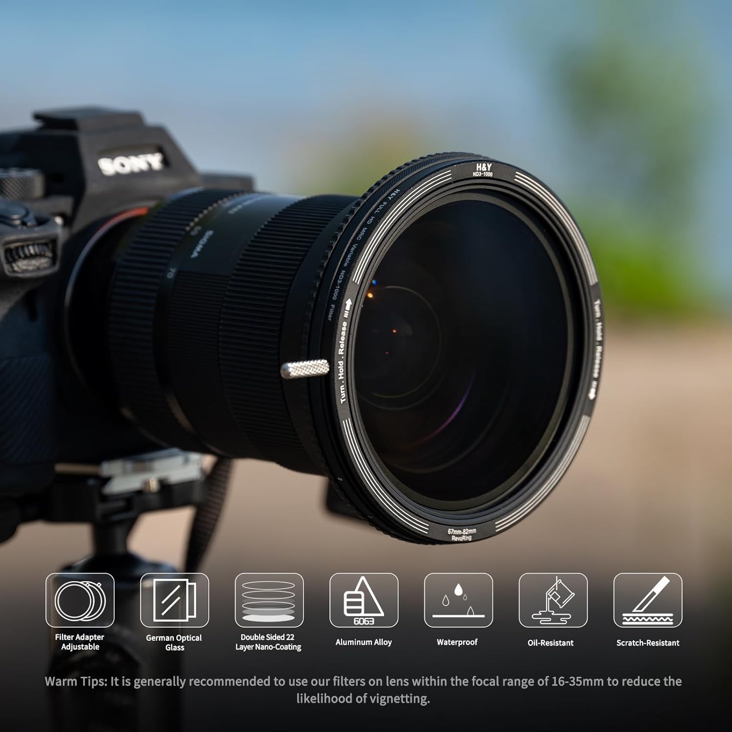 H&Y Filters RevoRing Variable ND3-ND1000 & Circular Polarizer Filter (46-62mm)-Variable Lens Adapter VND+CPL Filter-Kudos Cameras