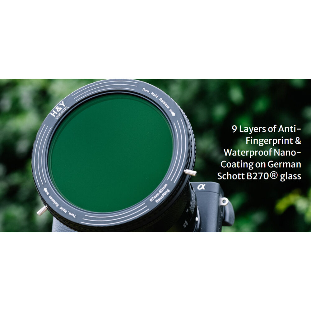 H&Y Filters RevoRing Variable ND3-ND1000 & Circular Polarizer Filter (46-62mm)-Variable Lens Adapter VND+CPL Filter-Kudos Cameras