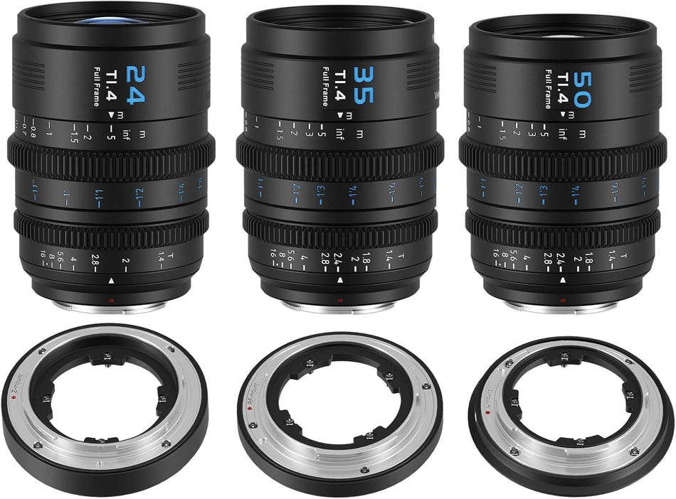 SIRUI Vision Prime 1 Series 24mm/35mm/50mm T1.4 Full Frame Cine 3-Lens Kit (Black) - Multi-Mount