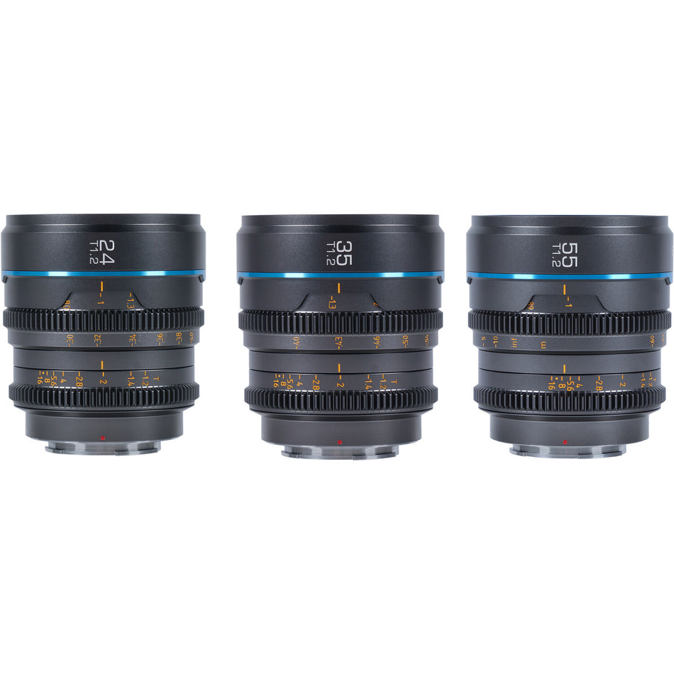 SIRUI Night Walker 24mm/35mm/55mm T1.2 S35 Cine 3-Lens Set (Gunmetal Grey) - Fujifilm X