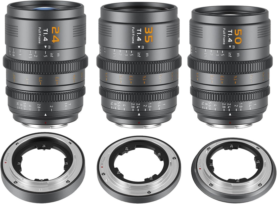 SIRUI Vision Prime 1 Series 24mm/35mm/50mm T1.4 Full Frame Cine 3-Lens Kit (Metal Grey) - Multi-Mount