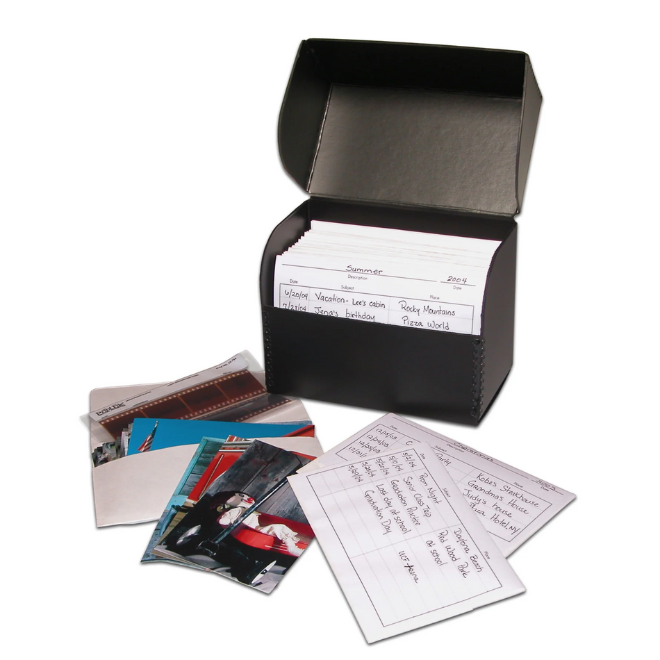 Print File PH-FLIPBOX Flip-Top Metal Edge Photo Storage Box-Black 7-1/2x5-3/4x4-1/2