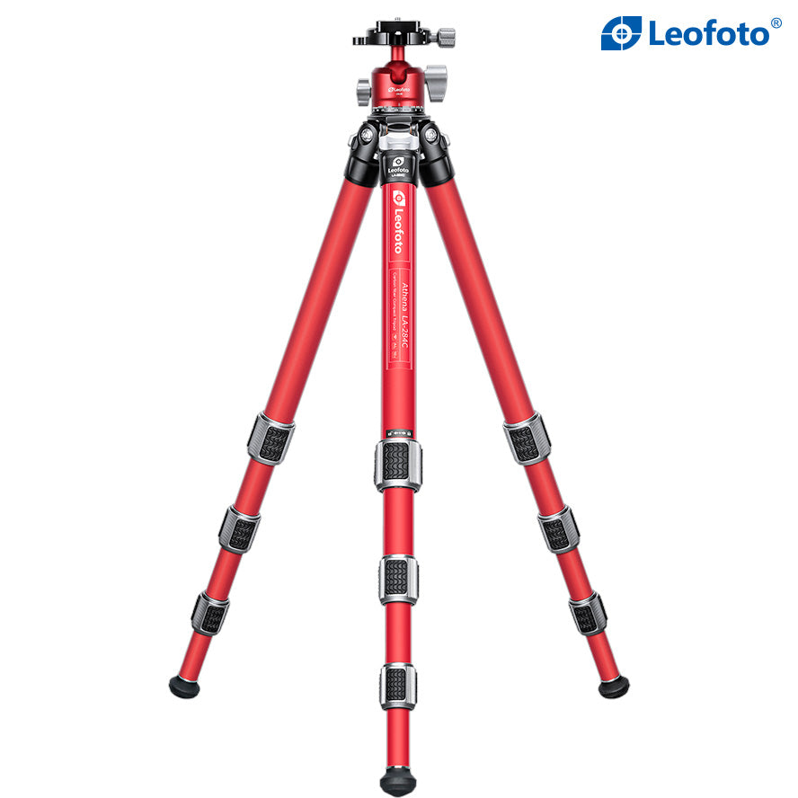 Leofoto LA-284C Athena Series 4 Section Water Resistant Tripod with Red LH-30 Ball Head