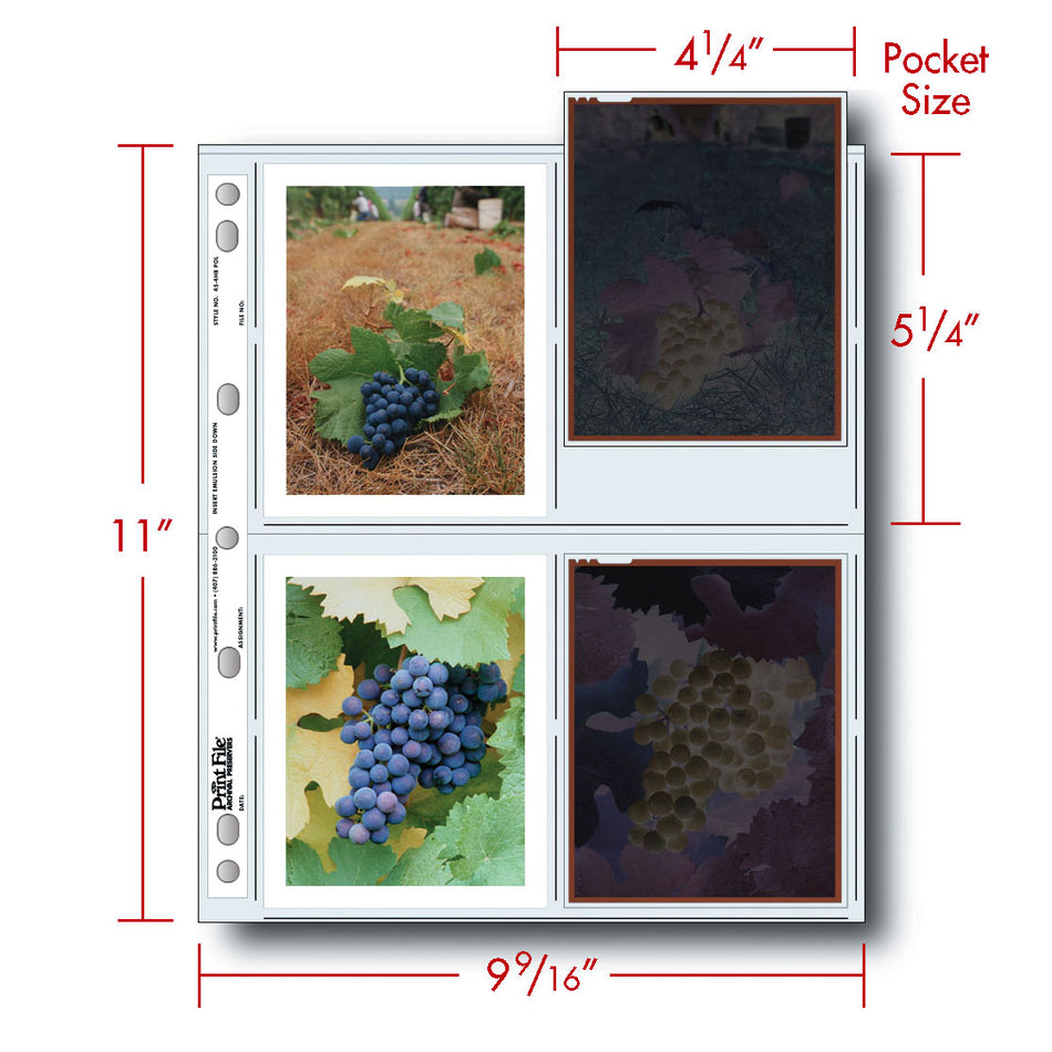 Print File Archival 45-4HB POL Negative Storage Pages for 4x5" Film & Polaroid Prints (100 Pack)