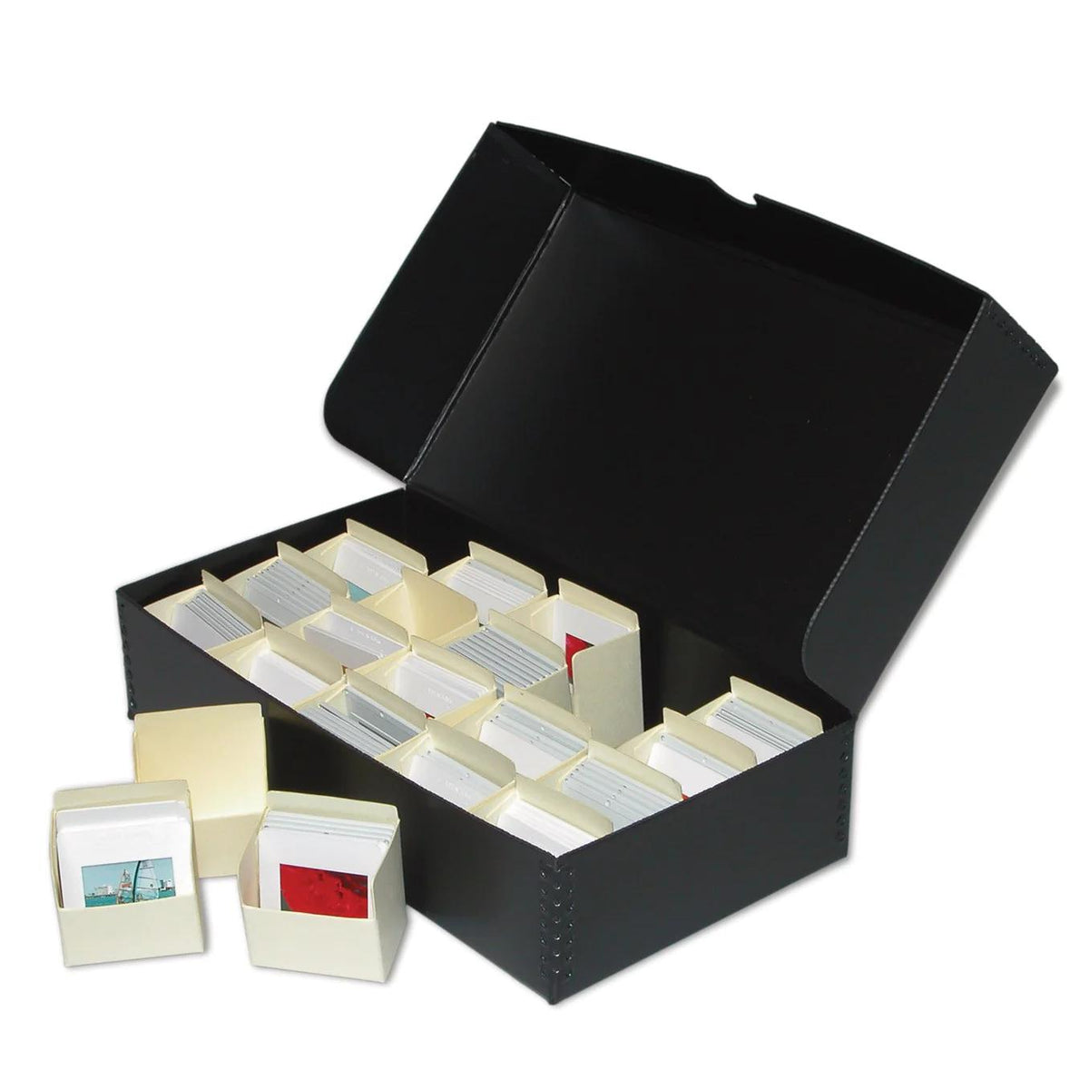 Print File 2X2-500 BOX Black Linen Slide Storage Box w/20 bins 6-1/8x11x2-1/2-Slide Storage-Kudos Cameras