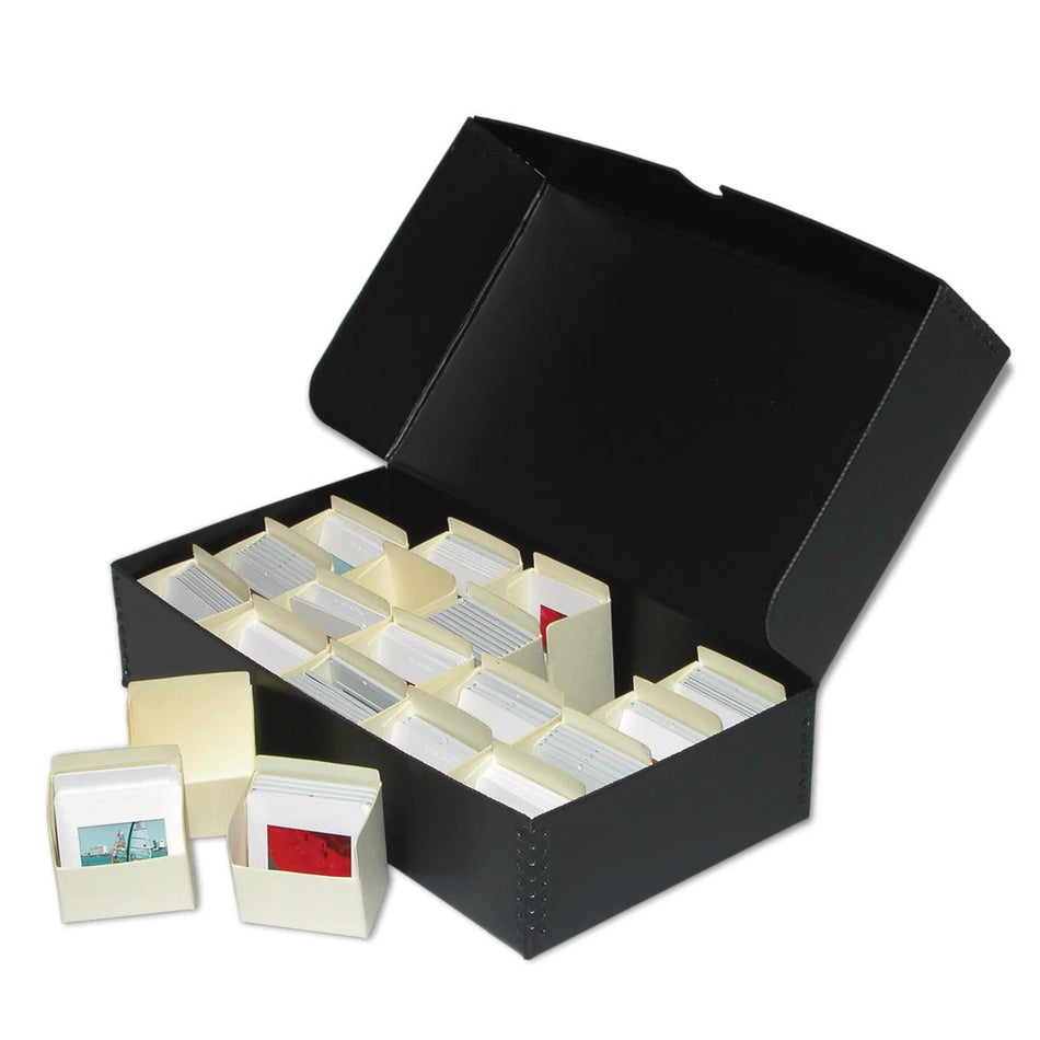 Print File 2X2-500 BOX Black Linen Slide Storage Box w/20 bins 6-1/8x11x2-1/2-Slide Storage-Kudos Cameras