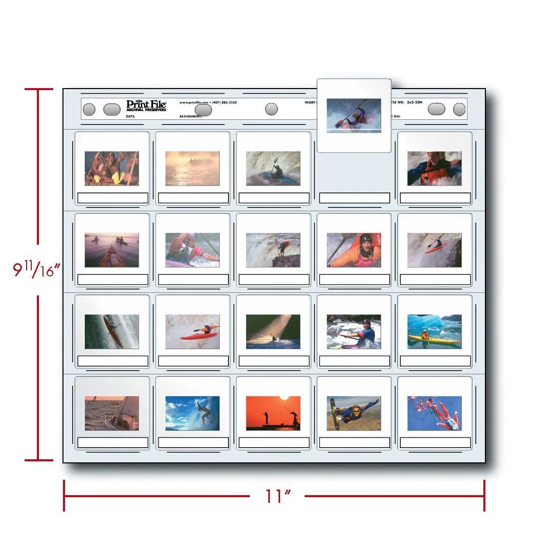 Print File Archival 2x2-20H Slide Preservers (Printed) - Holds 20 x 35mm Slides (25 Pack)-Slide Preservers-Kudos Cameras