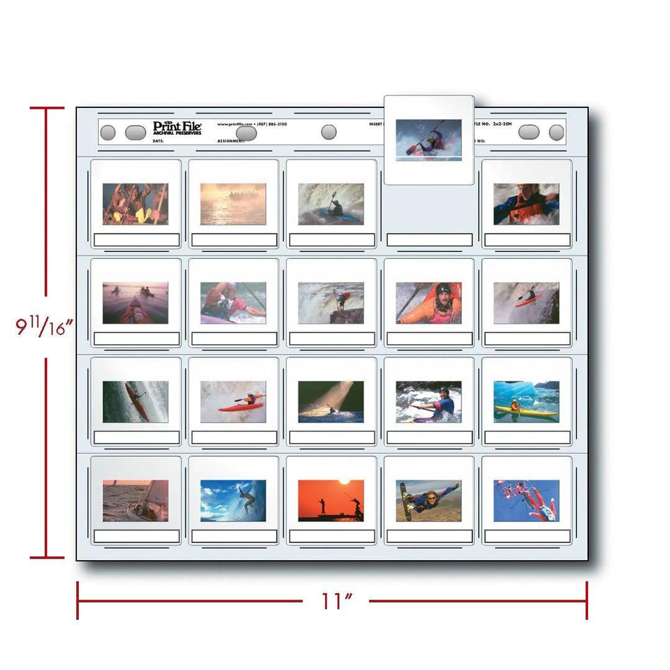 Print File Archival 2x2-20H Slide Preservers (Printed) - Holds 20 x 35mm Slides (25 Pack)-Slide Preservers-Kudos Cameras