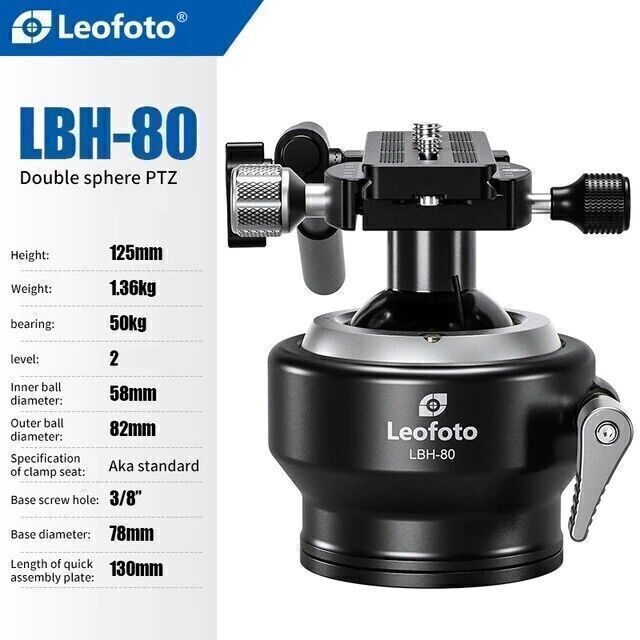 Leofoto LBH-80 82mm/52mm Double Sphere Ball Head / Spherical Gimbal