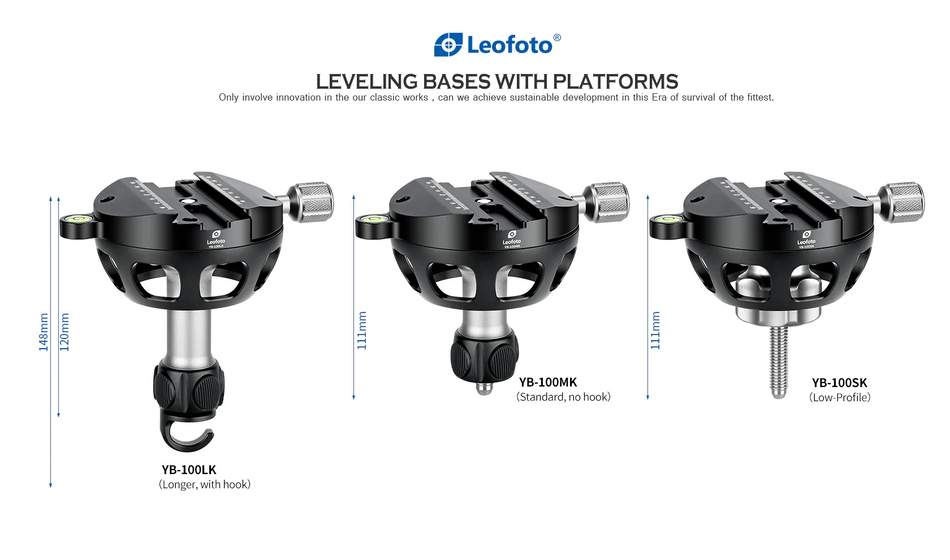 Leofoto YB-100LK Long Handle 100mm Levelling Base with Hook and Arca Swiss Clamp