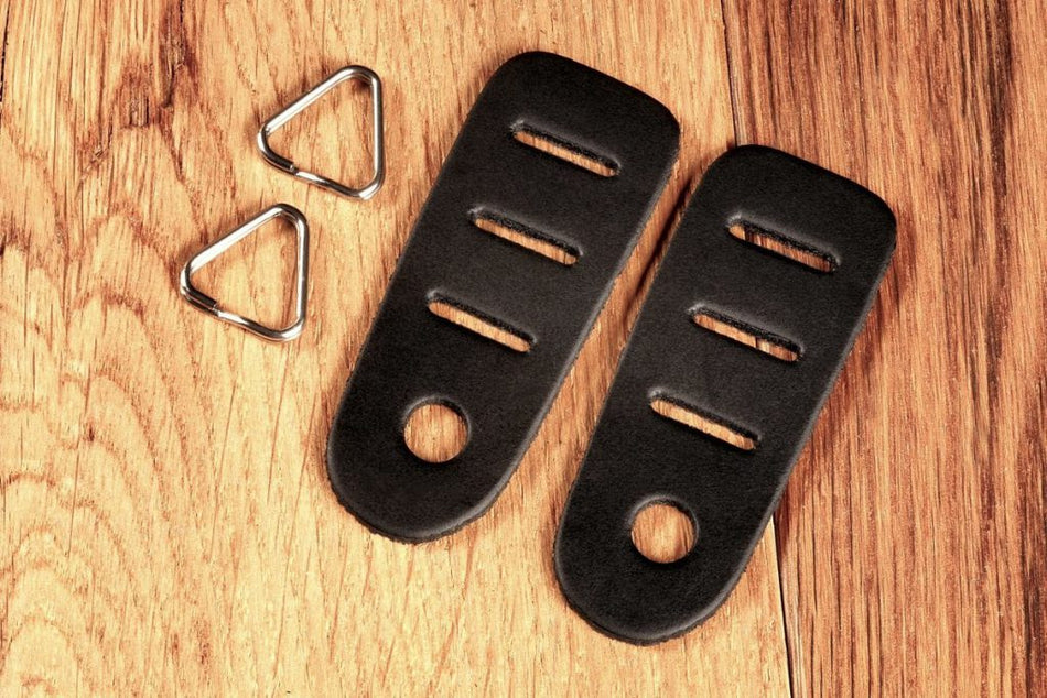 EDDYCAM Elk Leather Camera Protection Pads - Black with Chrome Triangular Rings (2 pack)