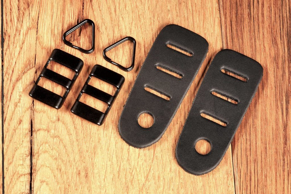 EDDYCAM Elk Leather Camera Protection - Black with Triangular Rings and Stainless Steel Clips (2 pack)