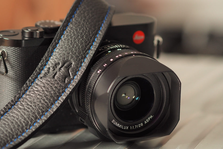 Eddycam 33mm Camera Strap  black seam blue
