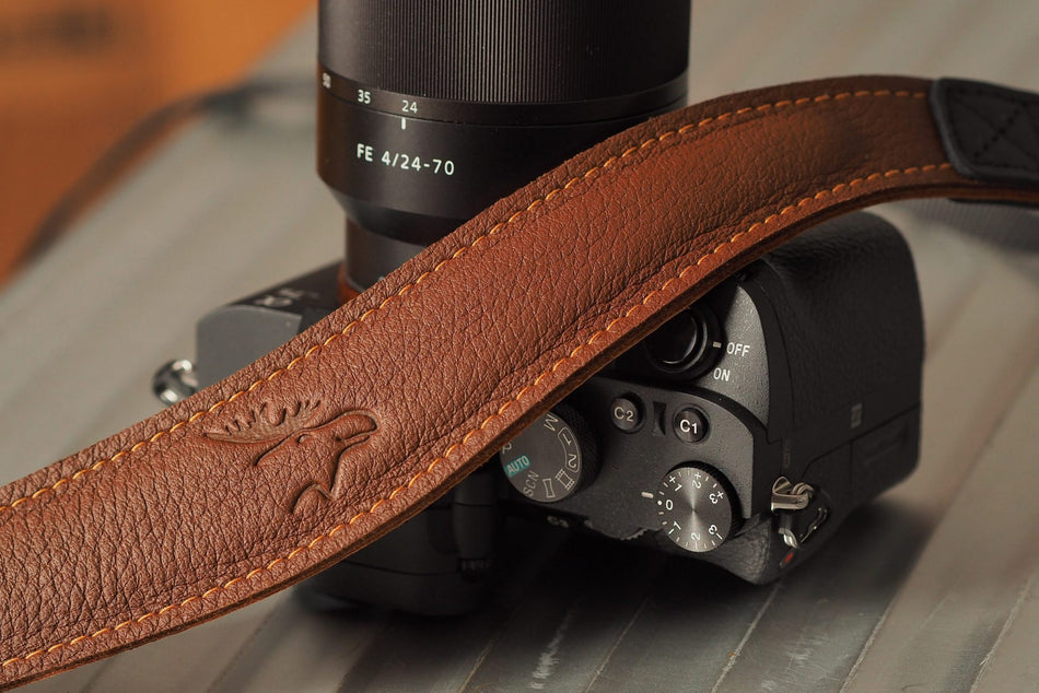 brown leather camera strap