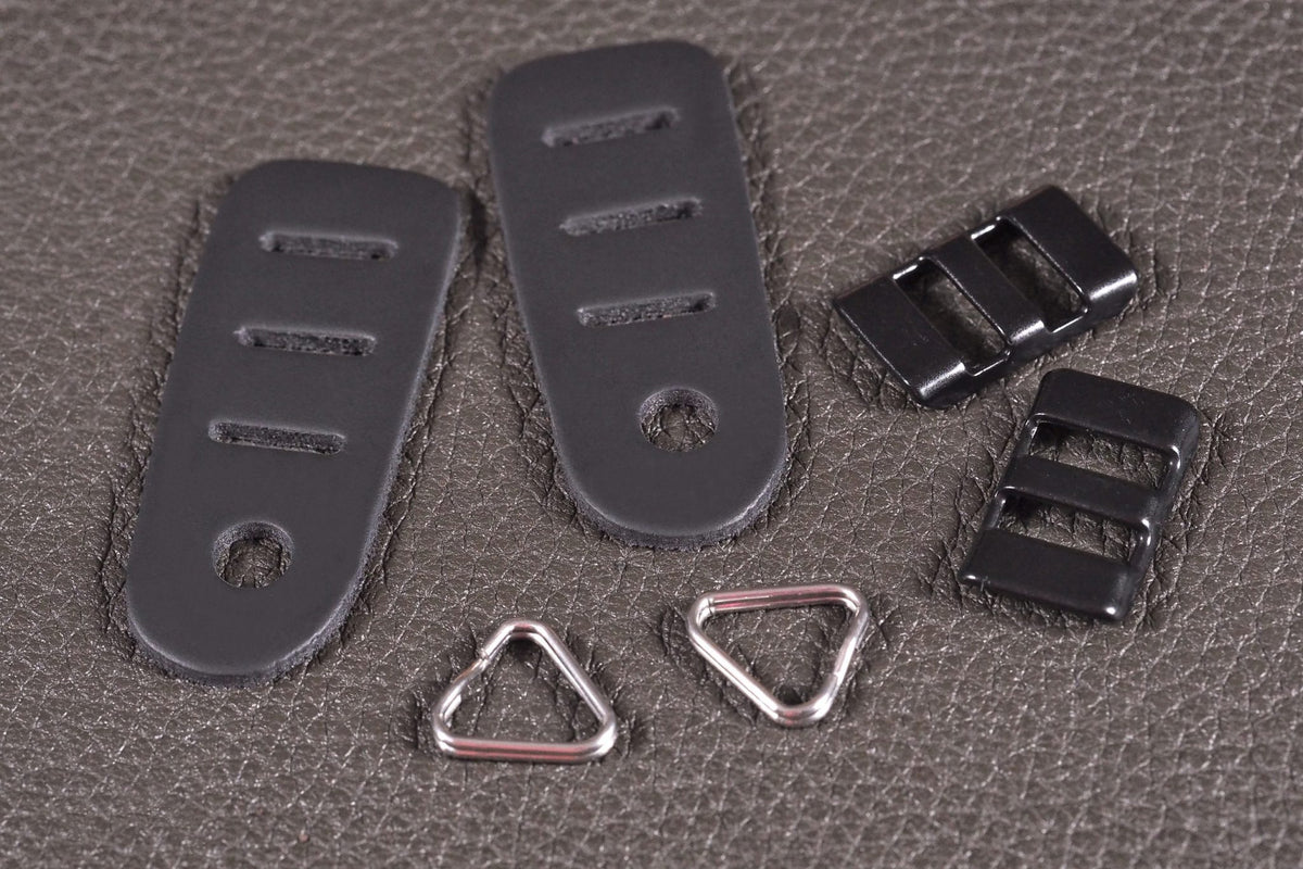 EDDYCAM Elk Leather Camera Protection Pads - Black with Chrome Triangular Rings and Black Stainless Steel Clips (2 pack)-Camera Strap Accessory-Eddycam