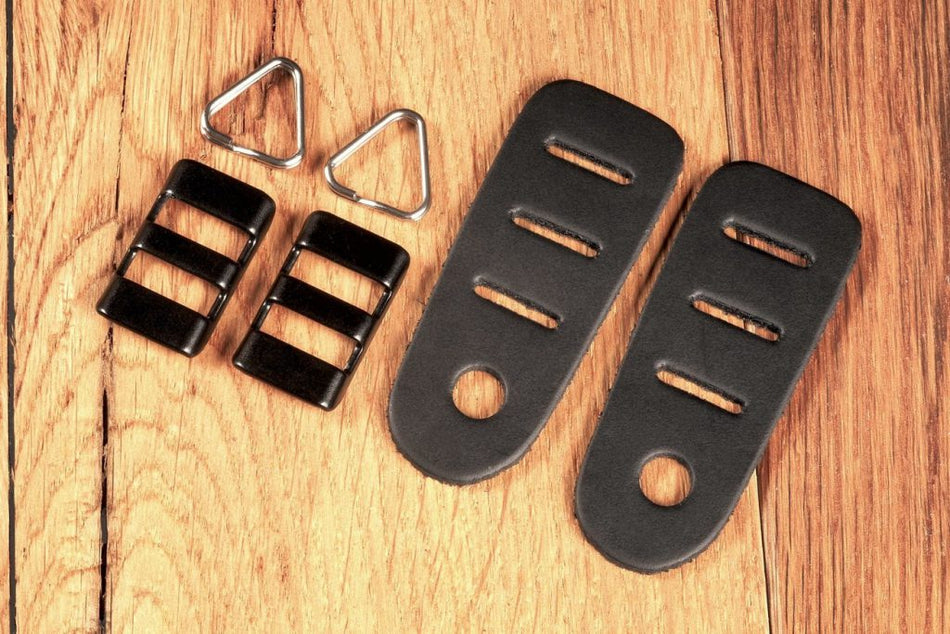 EDDYCAM Elk Leather Camera Protection Pads - Black with Chrome Triangular Rings and Black Stainless Steel Clips (2 pack)-Camera Strap Accessory-Kudos Cameras