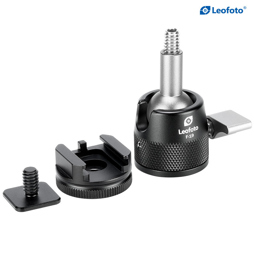 Leofoto F-19 19mm Cold Shoe or 1/4" Mini Ball Head with CF-05 Adapter